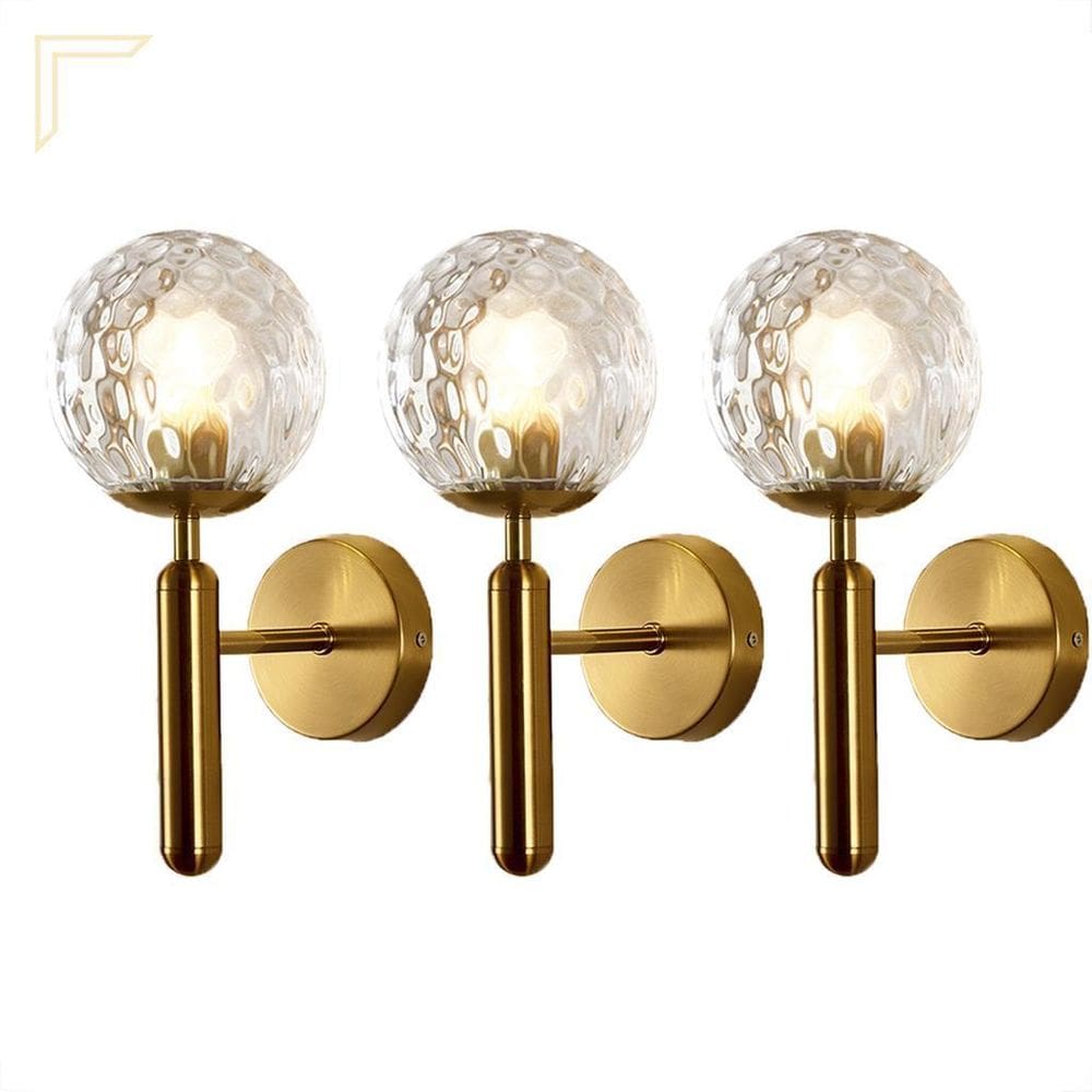 3 Arandela Moderna Dourada Vidro Ondulado E27 Corredor Lup57