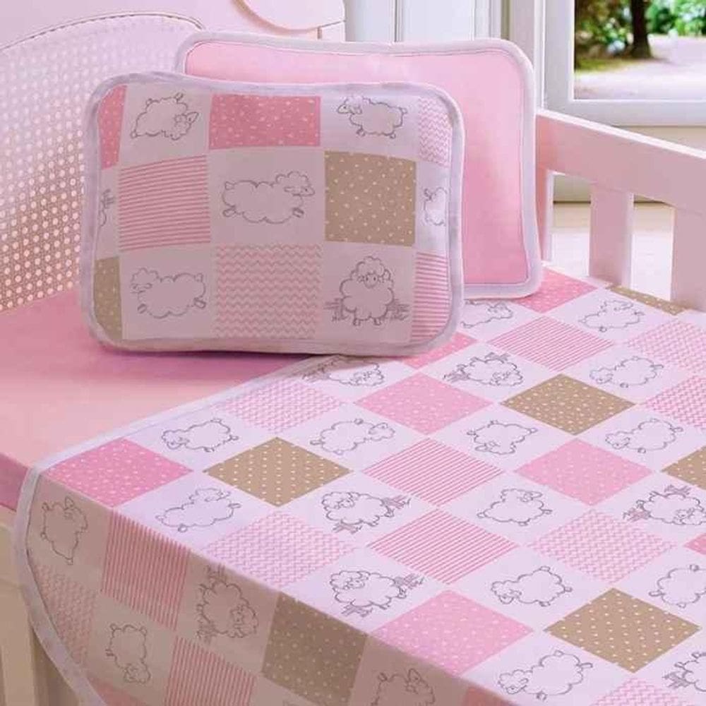 Jogo De Berço 3 Peças Malha Ovelinha Rosa 100% Algodão