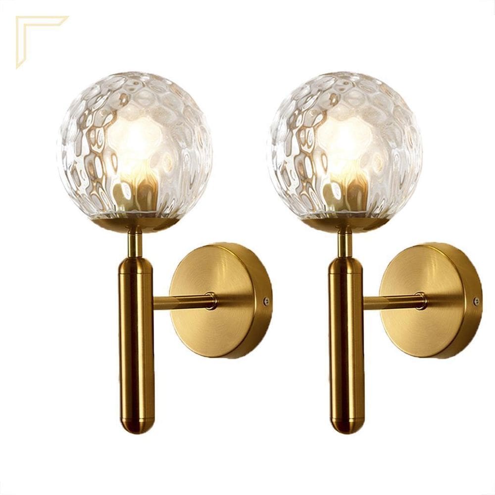 2 Arandela Cabeceira Dourada Bola Vidro Ondulado Lup57