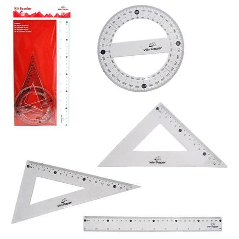 Kit Régua Geométrica Acrilico 4 Peças Incolor