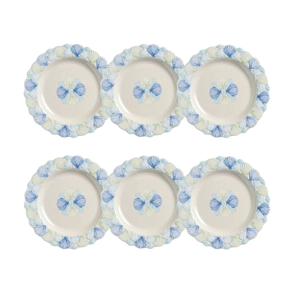 Cj 6 Pratos Rasos de Melamina Bege C/Borda Conchas do Mar 27,5cm Entrecasa