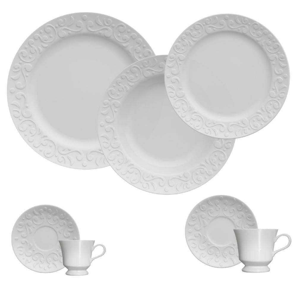 Jogo Jantar Chá café 42 Peças Tassel Branco Germer Porcelana