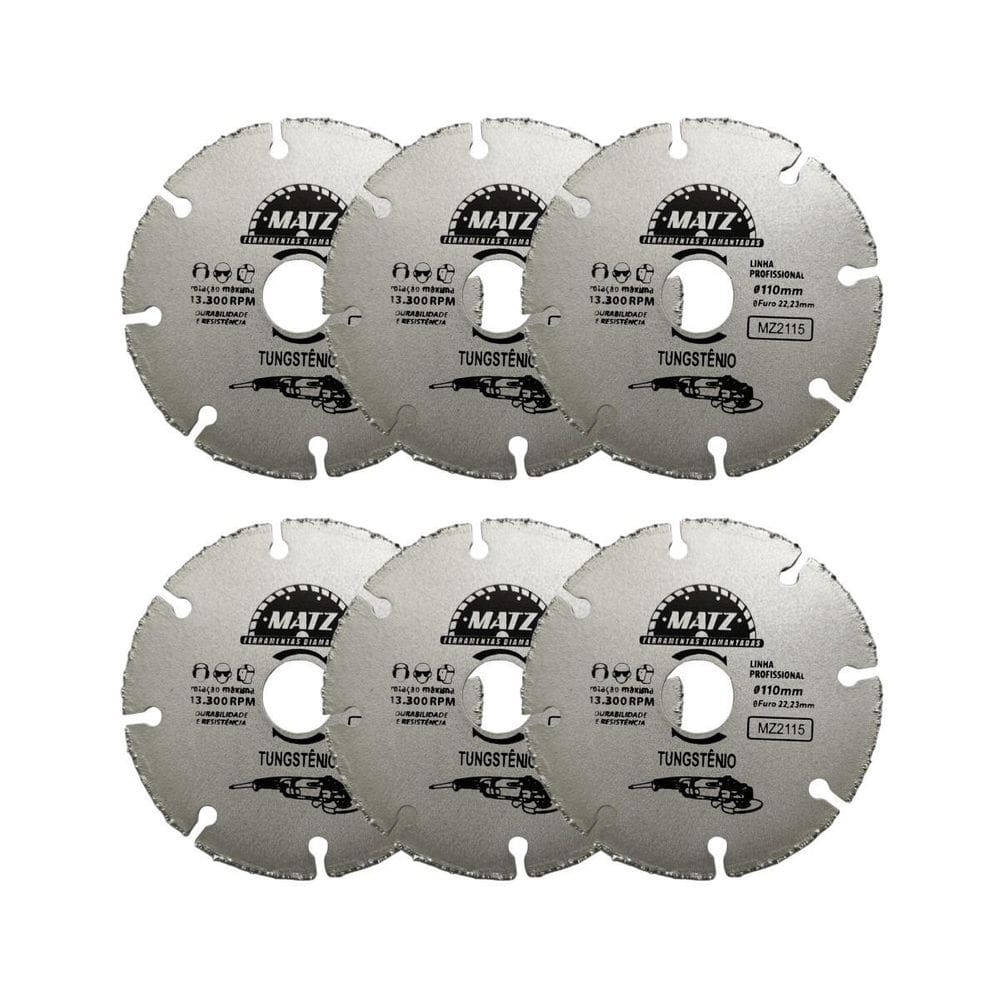 Kit 6 Disco Segmentado Tungstênio Esmerilhadeira 110X22,23Mm