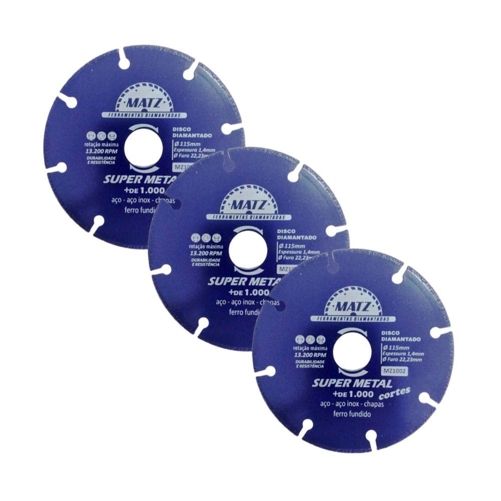 Kit 3 Disco Corte Esmerilhadeira Aço 115Mm X 22,23Mm Matz