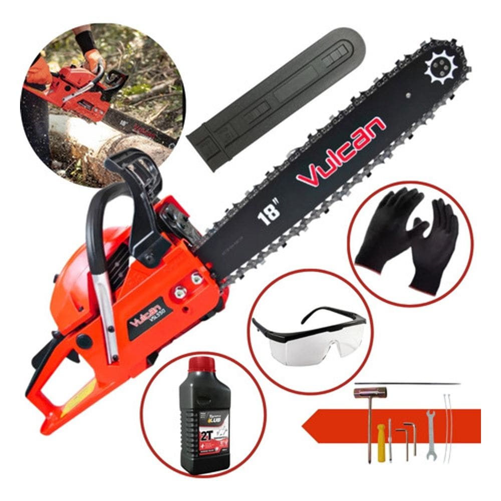 Motosserra A Gasolina P/ Corte De Galhos Vulcan Vsl550 + Oleo Toyama + Oculos Profissional + Luvas de Proteção