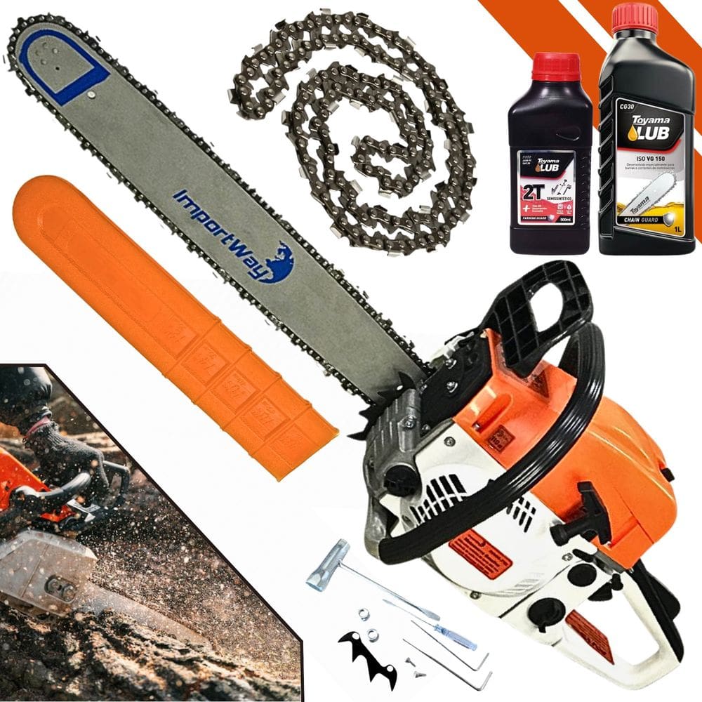 Motosserra Profissional Importway 63cc 22pol Grande & Forte + Óleo de Motor e Corrente