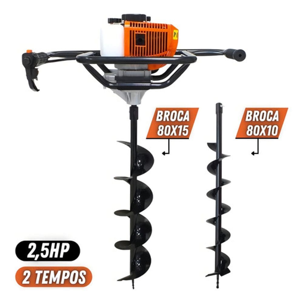 Kit Perfurador 2t 52cc Vulcan Broca 80x15cm + Broca 80x10cm
