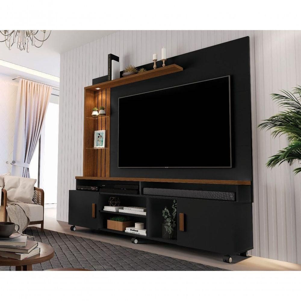 Home TV 65 Polegadas Ocean 184x200x45cm 6 Rodizios Led Preto/Canela