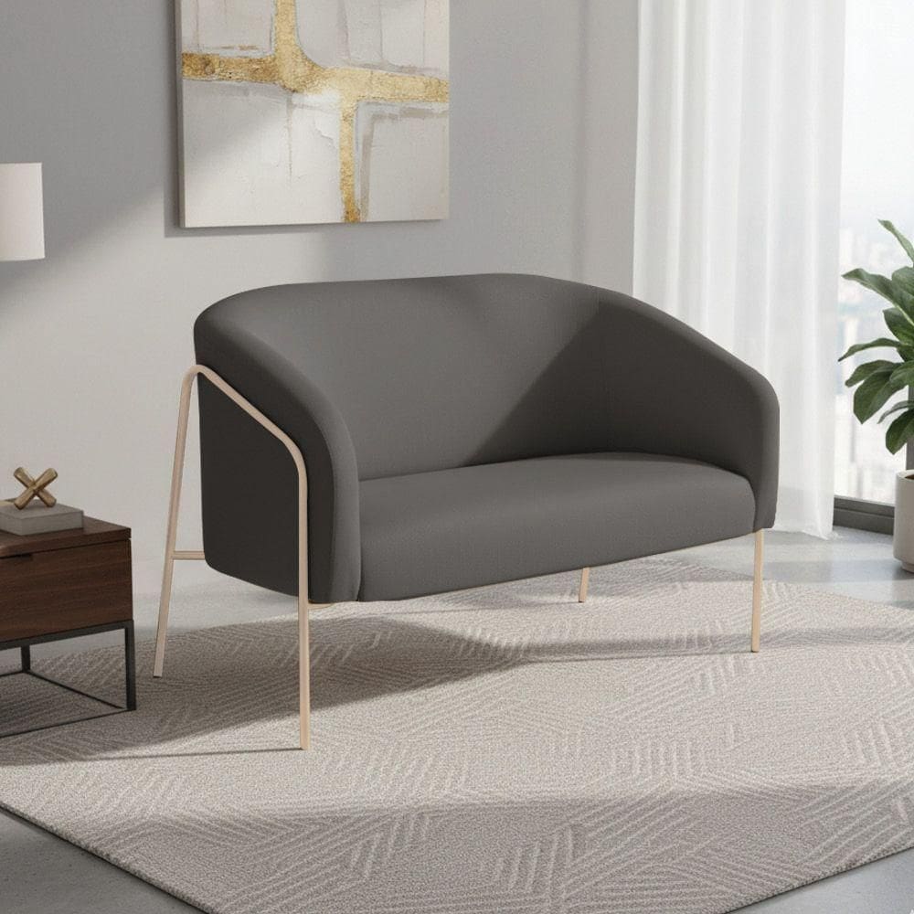 Sofá 2 Lugares Namoradeira Stella Industrial Alta Champanhe Sintético Grafite D03 - D`rossi