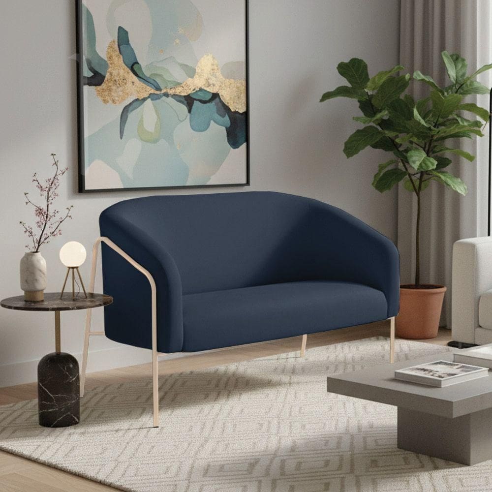 Sofá 2 Lugares Namoradeira Stella Industrial Alta Champanhe Suede Azul Marinho D03 - D`rossi