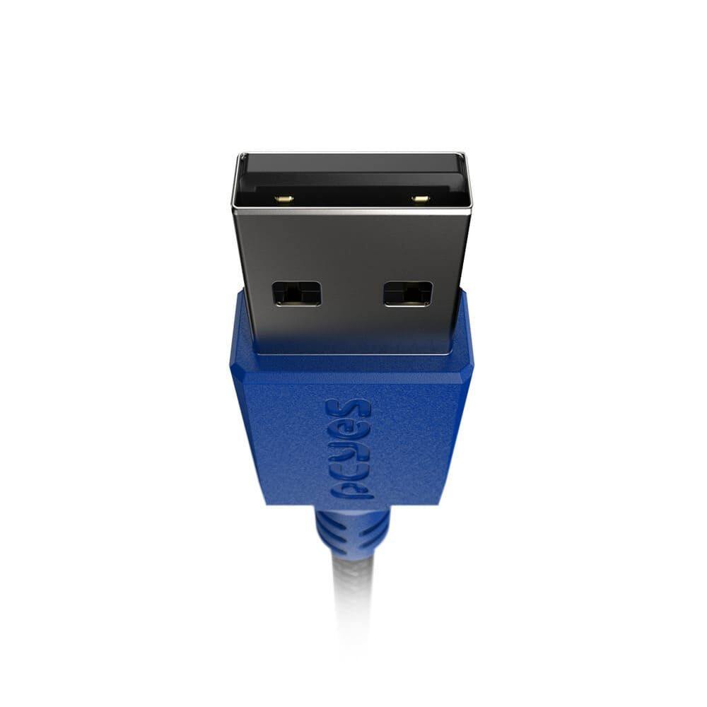 Cabo Micro USB para USB a 2.0 - Conector Azul - P/ PS4 - 3M - NYLON - PMUAN-3A