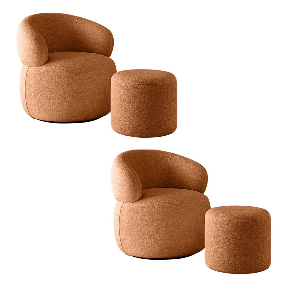 Kit 2 Poltronas Orgânica Eloah 2 Puff Ello Alto Padrão Bouclé Italiano Decoração - Terracota