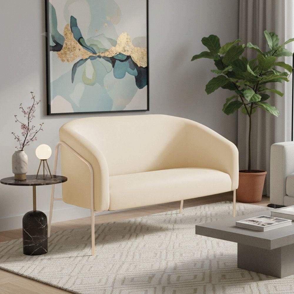 Sofá 2 Lugares Namoradeira Stella Industrial Alta Champanhe Suede Bege D03 - D`rossi