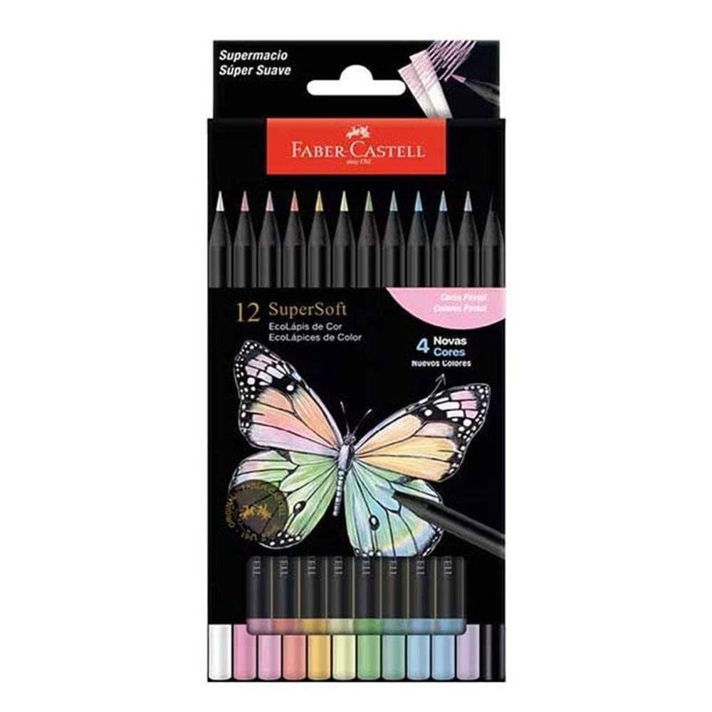 Lápis De Cor Ecolápis Supersoft 210745 12 Cores Pastel - Faber Castell