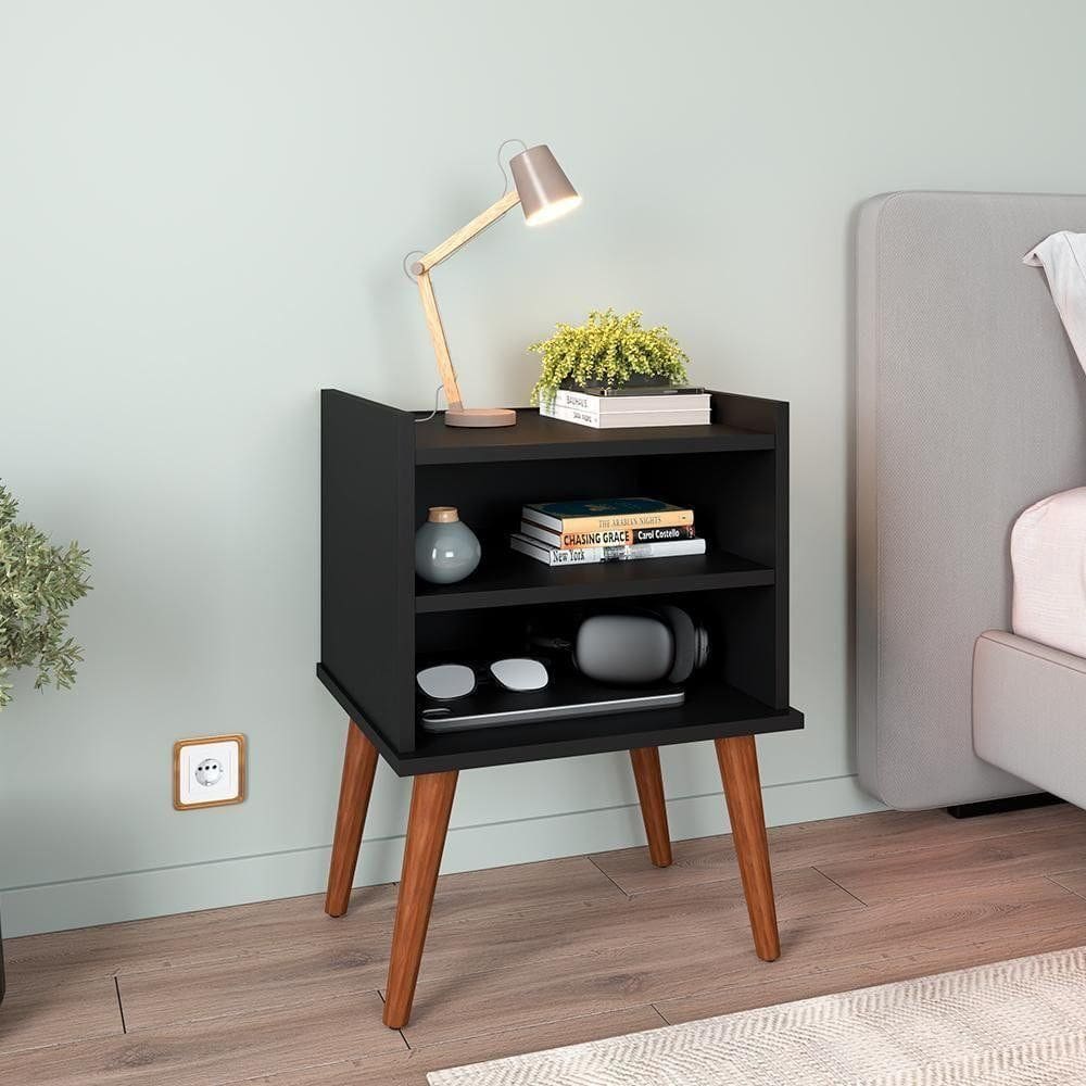 Mesa de Cabeceira Aroma Preto Acetinado 64cm - Fiorello Móveis