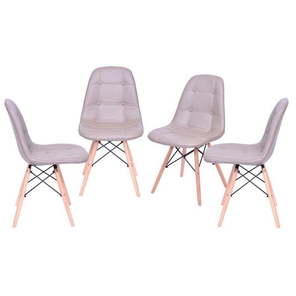Kit 4 Cadeiras Boxbit Dkr Eames Botonê Base Em Madeira Cinza