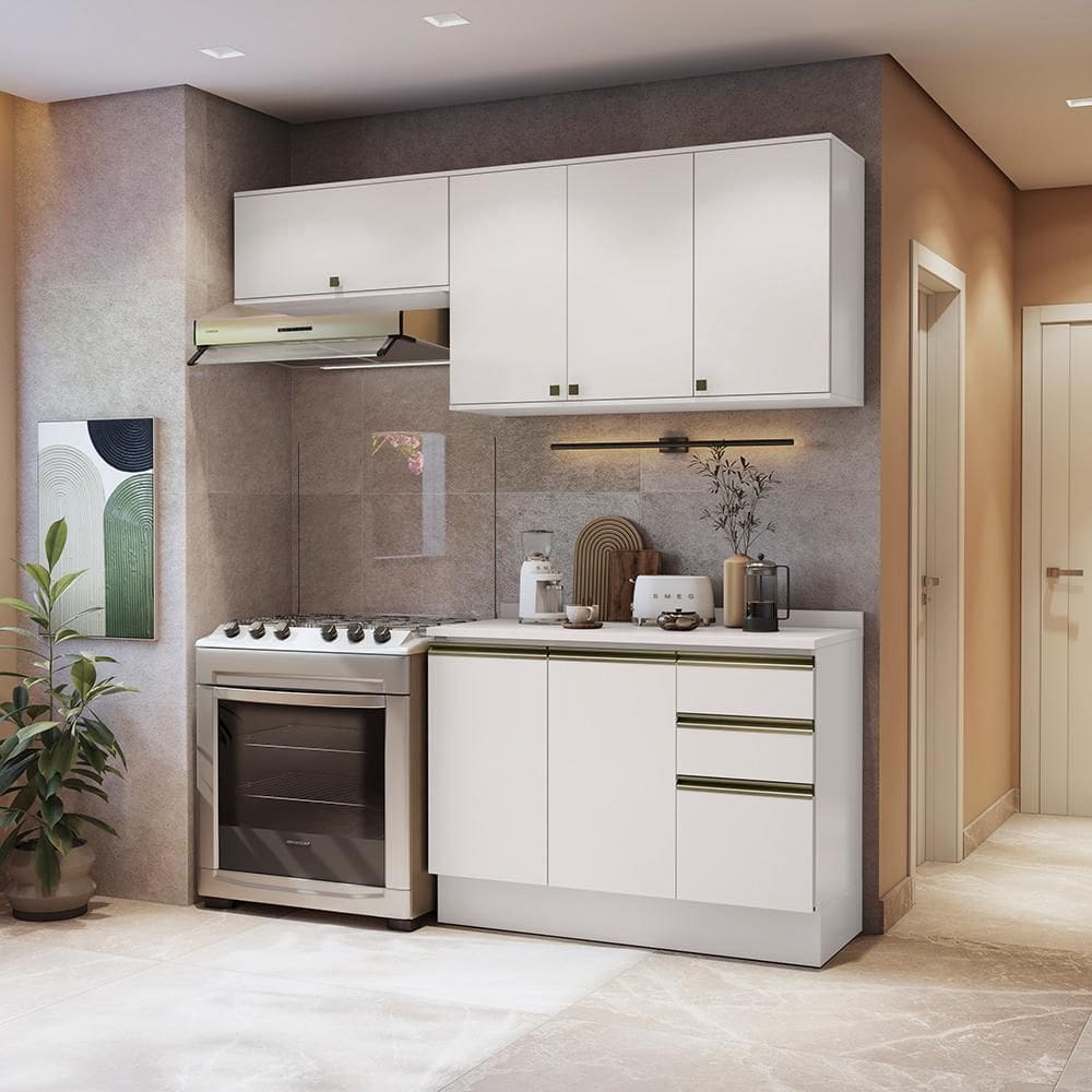 Armário de Cozinha Compacta 3 Gavetas 100% MDF 200cm Branco Celeste Kappesberg