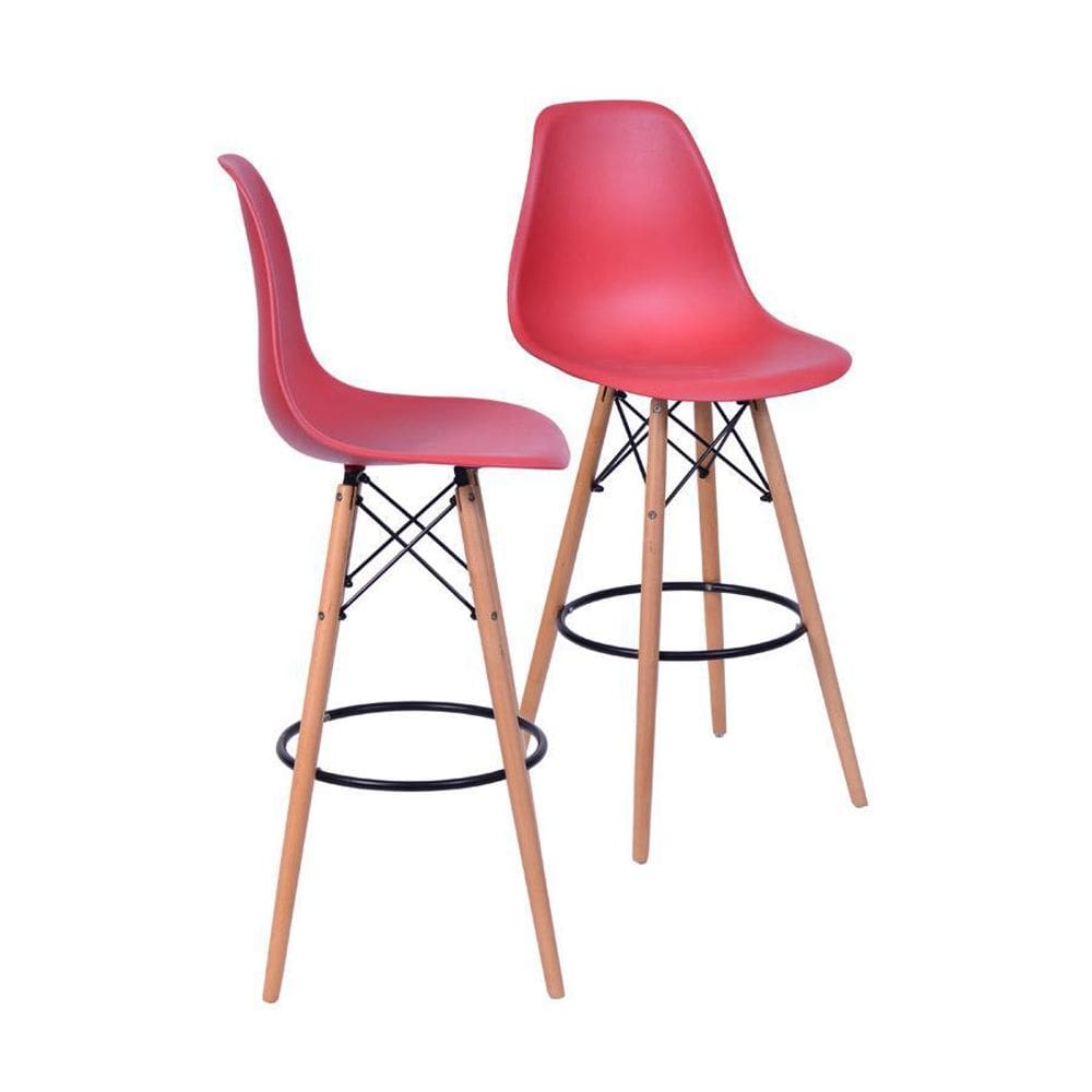 Kit 02 Banquetas Boxbit Dkr Eames Pp Telha Base Madeira