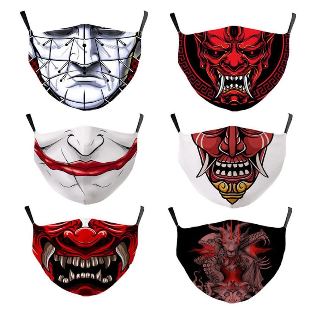 Máscara facial de Halloween, 6 peças, impressão digital com filtro inserível