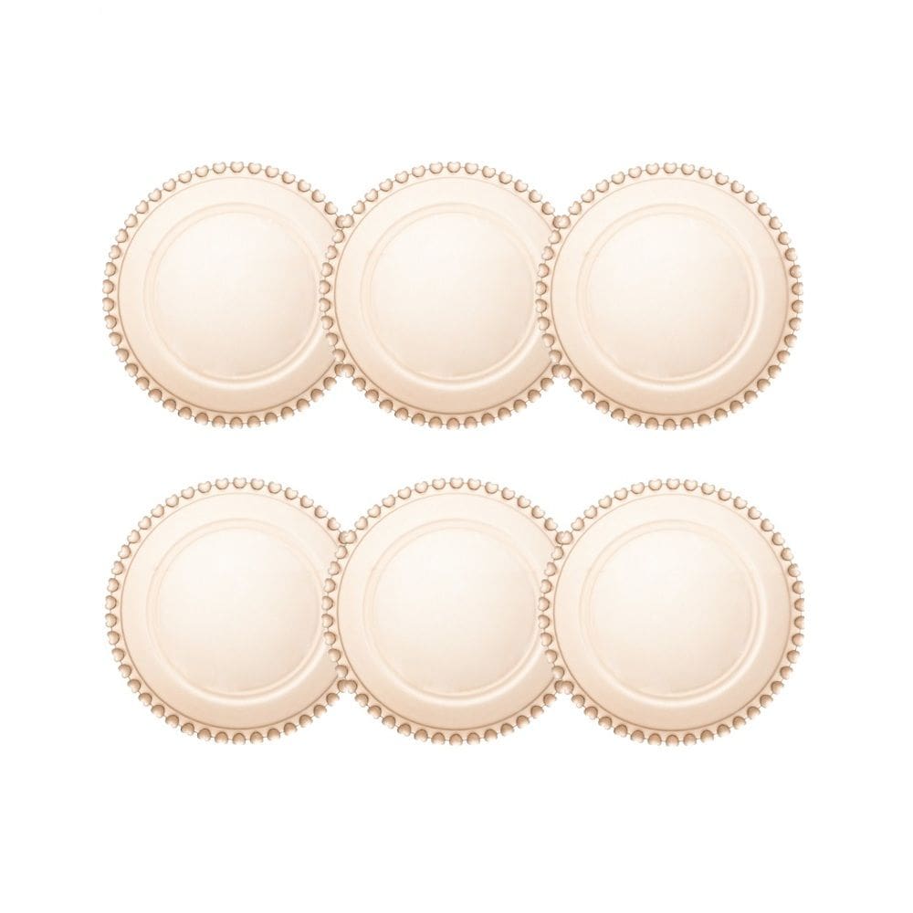 Cj 6 Pratos para Sobremesa Cristal Coração Âmbar Metalizado 20cm Lyor