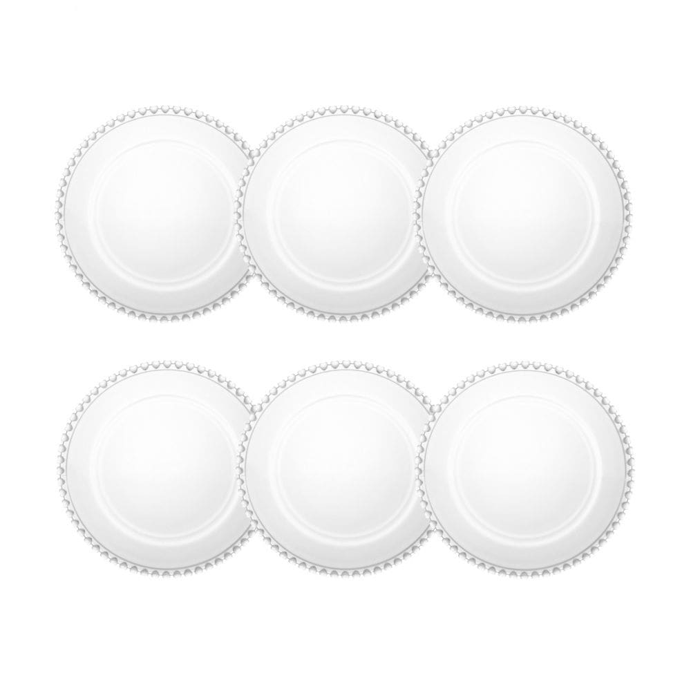 Cj 6 Pratos Rasos de Cristal Coração Transparente 28cm Lyor