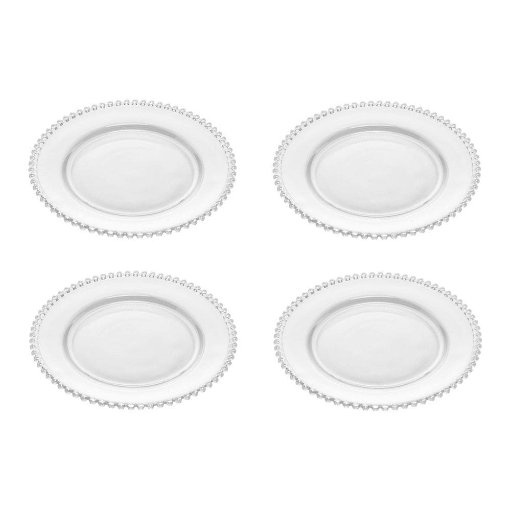 Cj 4 Pratos para Sobremesa de Cristal Pearl Bolinha Transparente 20cm Wolff