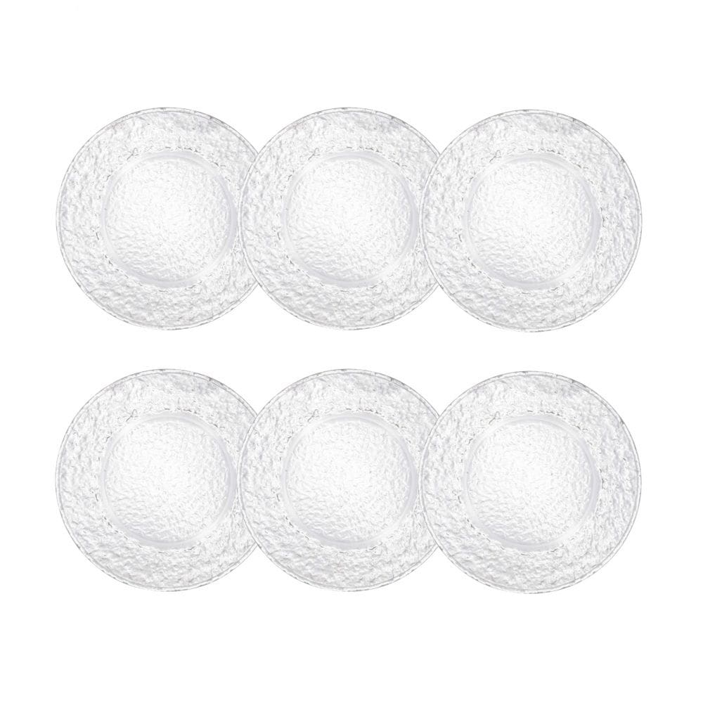Cj 6 Pratos Rasos de Cristal Martelado Petra Transparente 28cm Lyor