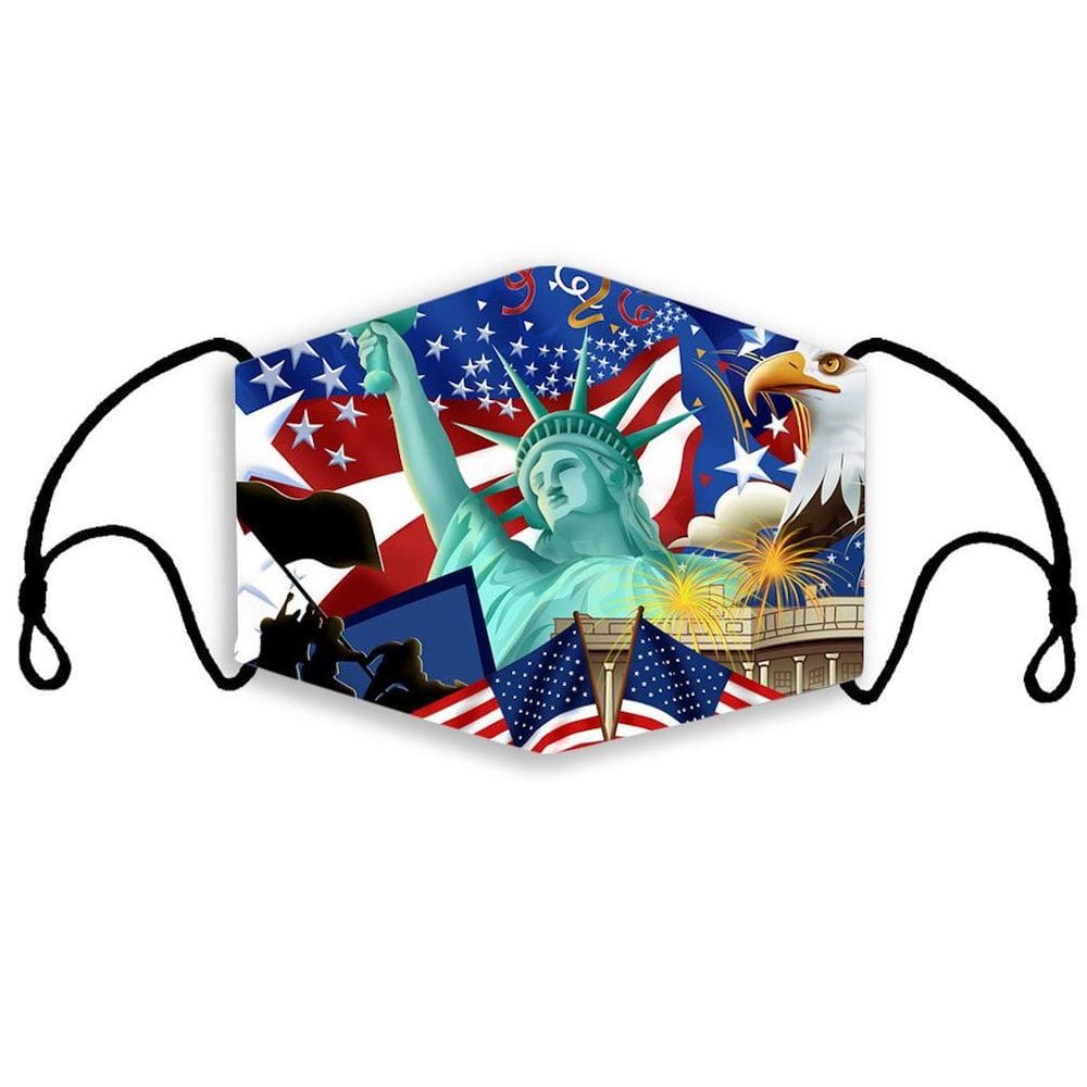 Máscara facial Estátua da Liberdade, impressão 3D, reutilizável, lavável
