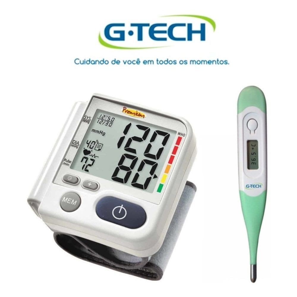 Kit Aparelho De Medir Pressão Digital De Pulso + Termometro