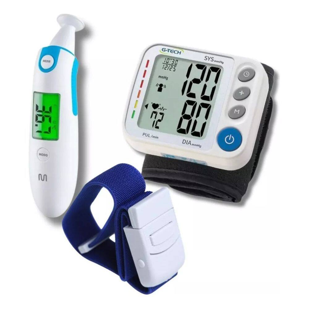 Kit Medidor De Pressão + Termometro Infravemelho + Garrote