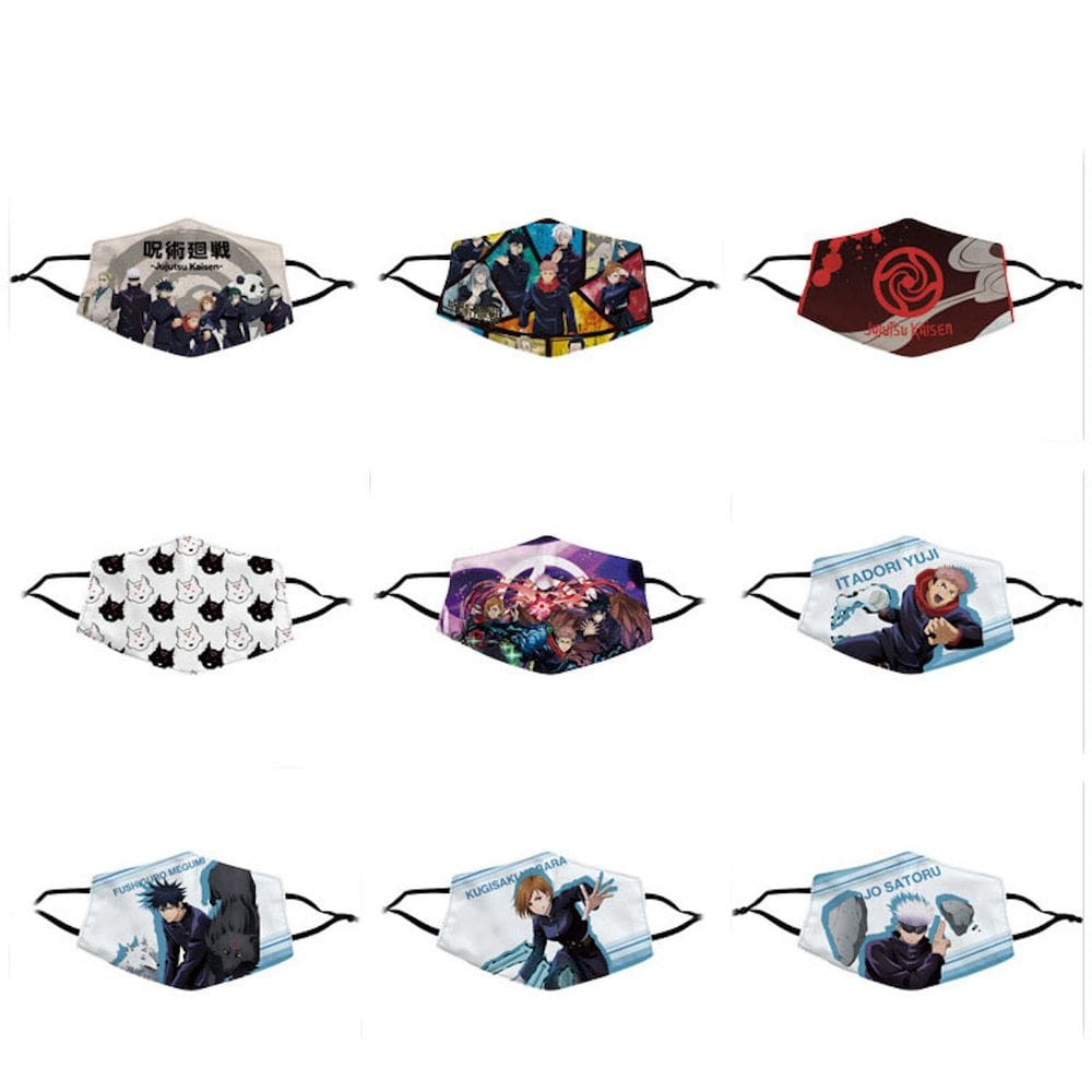 Máscara facial Jujutsus Kaisens Anime 9 unidades/lote de algodão 22,5 x 13,5 cm