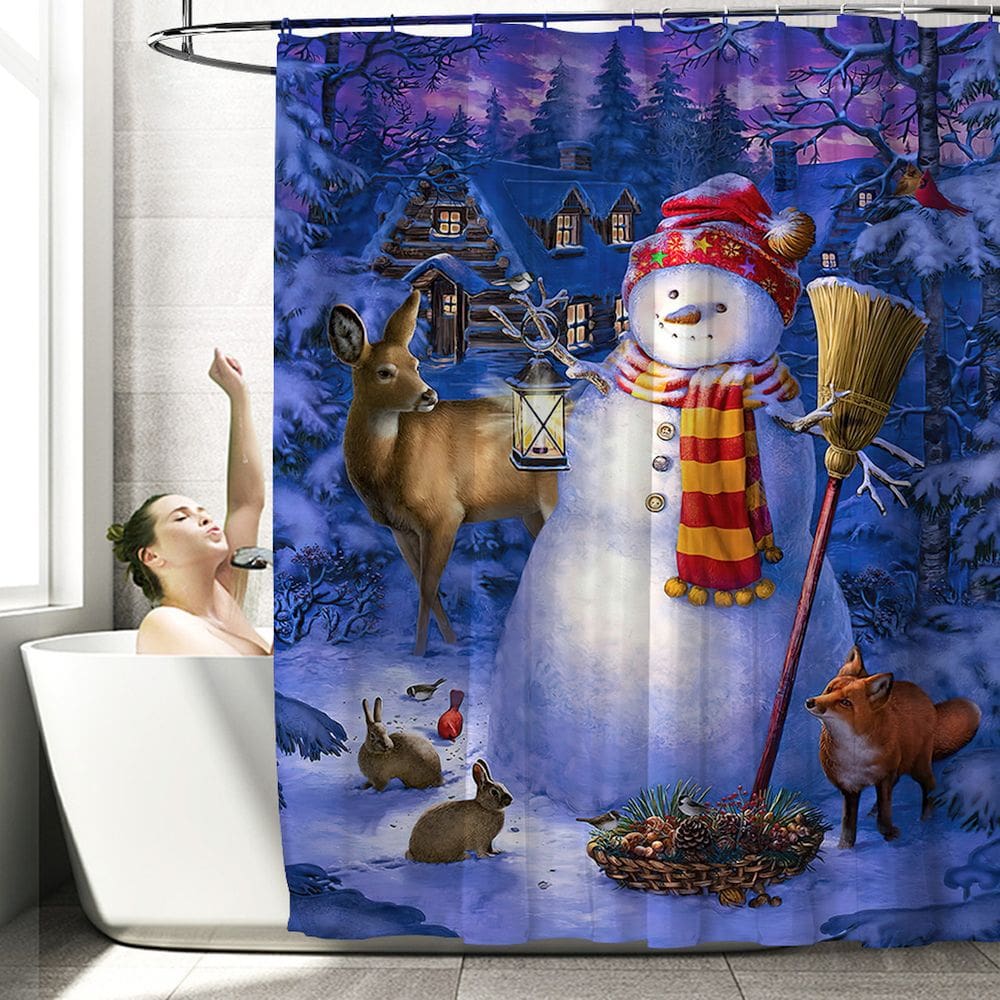 Cortina de banho Feliz Natal Snowman Anime 180x180cm