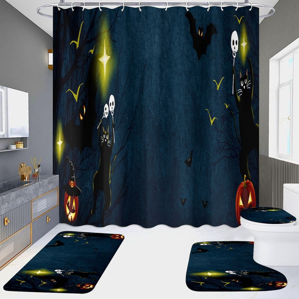 Conjunto de cortinas de chuveiro Halloween Skull, 4 peças com tapete antiderrapante