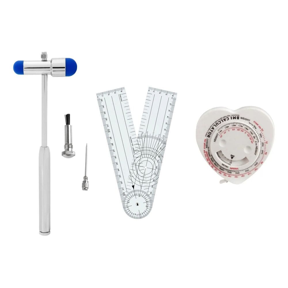 Martelo Buck BIC Para Exame De Reflexos + Goniometro De PVC 20cm + Trena Coração Antropométrica