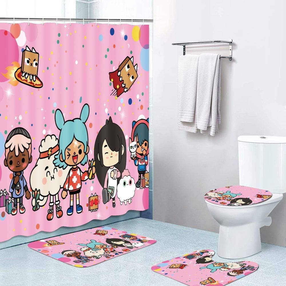 Conjunto de cortinas de chuveiro Tocas Lifes Worlds com tapete de toalete e tapete de banho