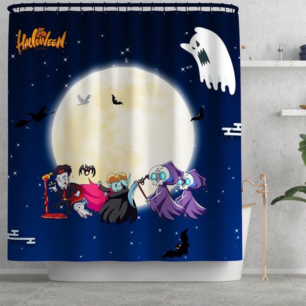 Cortina de chuveiro Halloween Anime à prova d`água de poliéster 180x180cm
