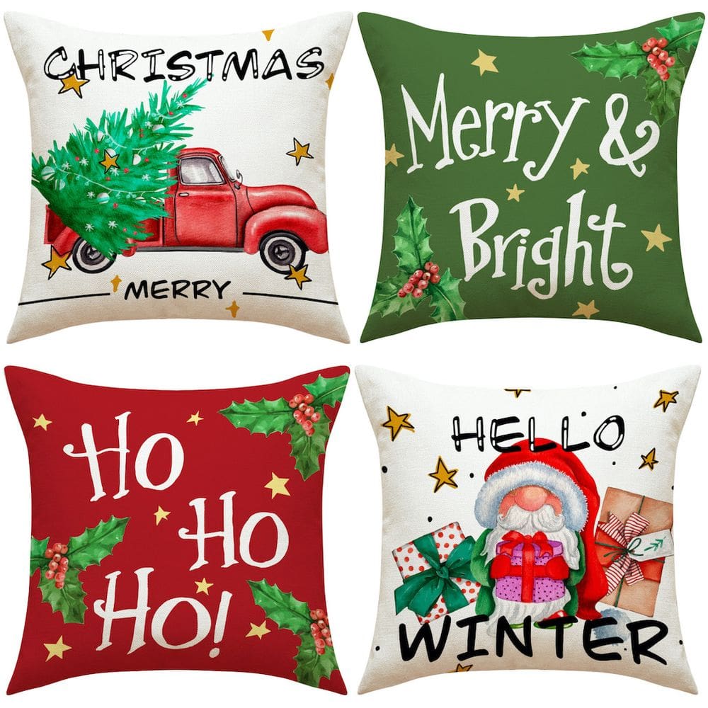 Capas de almofada Merry Christmas Anime 45x45cm 4 unidades