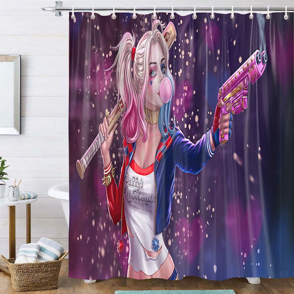 Cortina de chuveiro Harleys Quinn Anime à prova d`água de poliéster