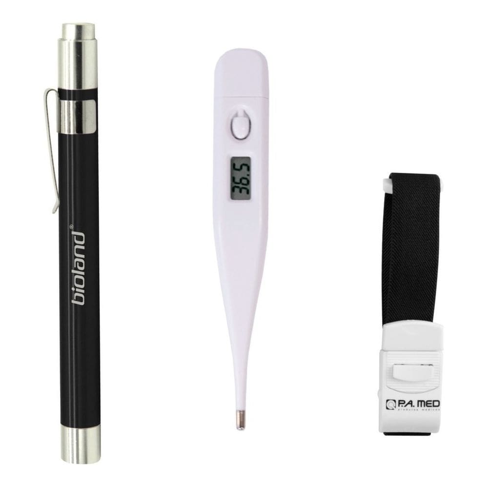 Kit Bolso Enfermagem Lanterna Clínica Com Termometro E Garrote