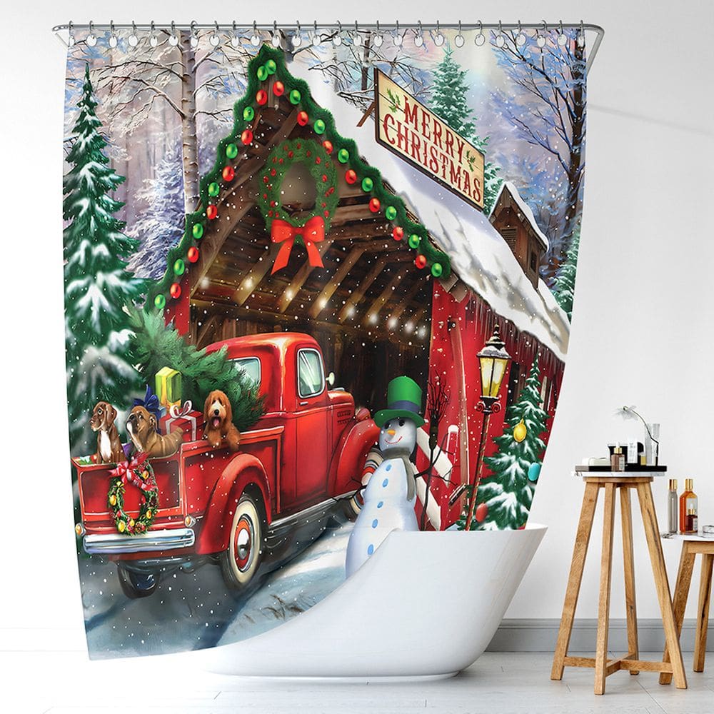 Cortina de banho Feliz Natal Snowman Anime 180x180cm