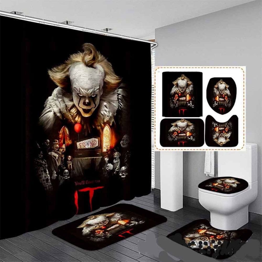 Conjunto de cortinas de chuveiro Jokers Anime Waterproof com tapete e tapete