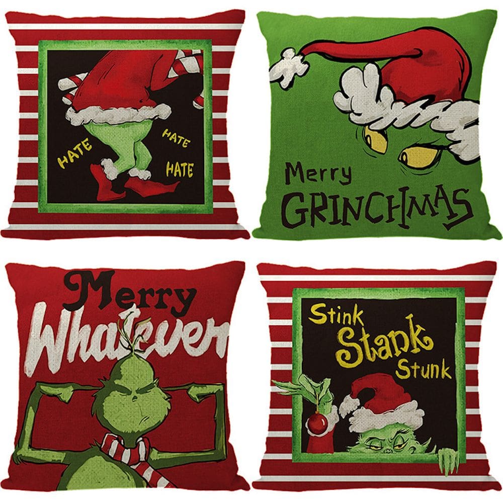 Capas de almofada Merry Christmas Grinchs 45x45cm 4 unidades