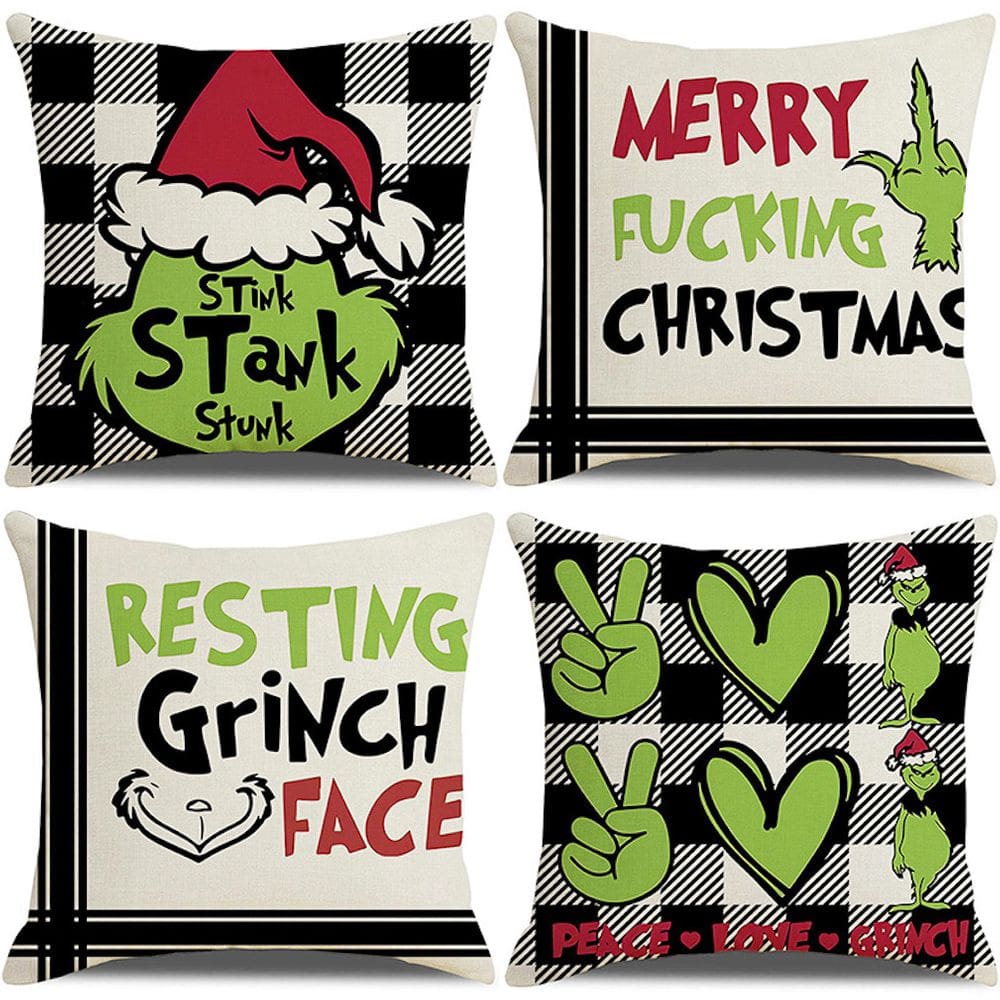 Capas de almofada Merry Christmas Grinch Anime 45x45cm 4 unidades