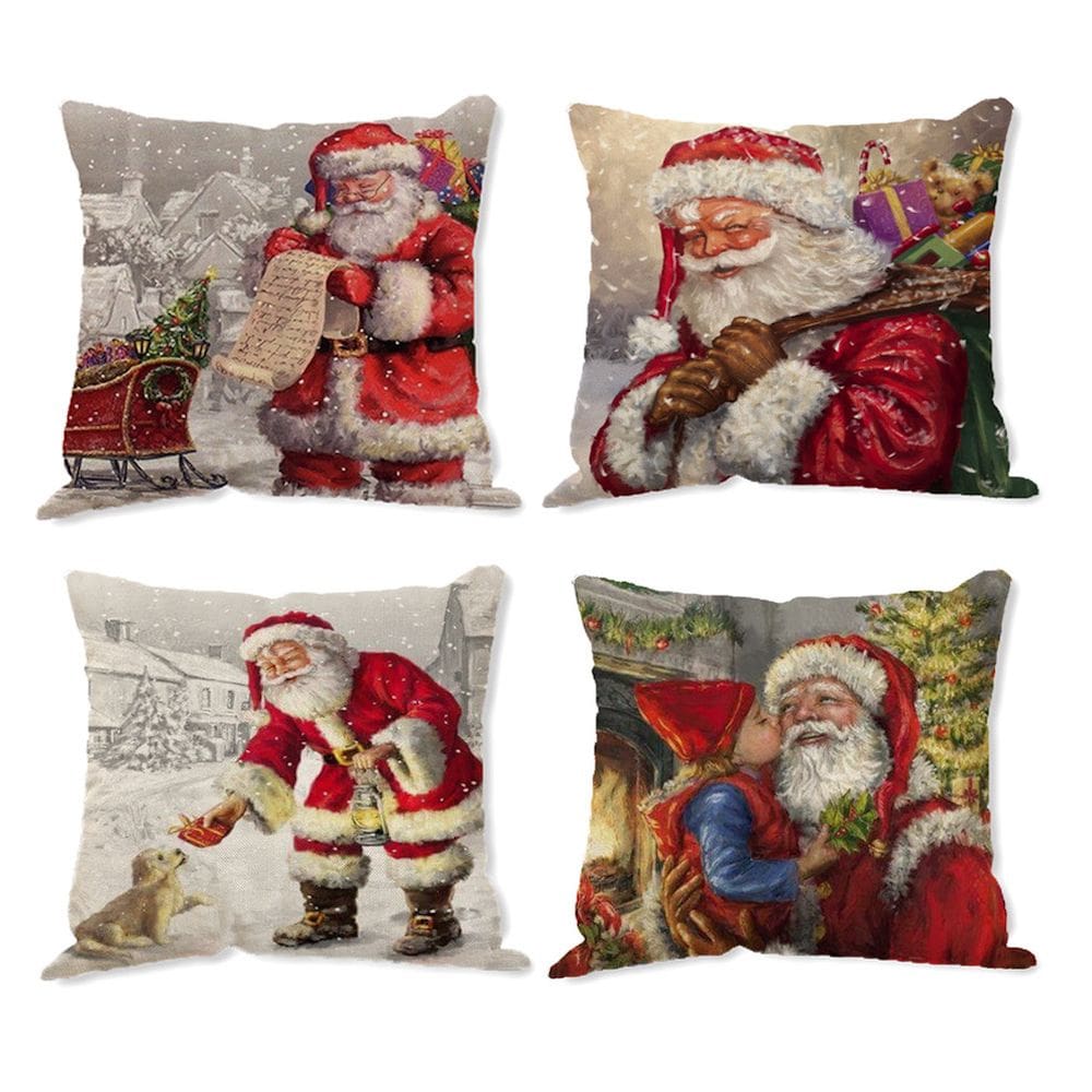 Capas de almofada de Natal, Papai Noel, Anime, 45 x 45 cm, 4 unidades