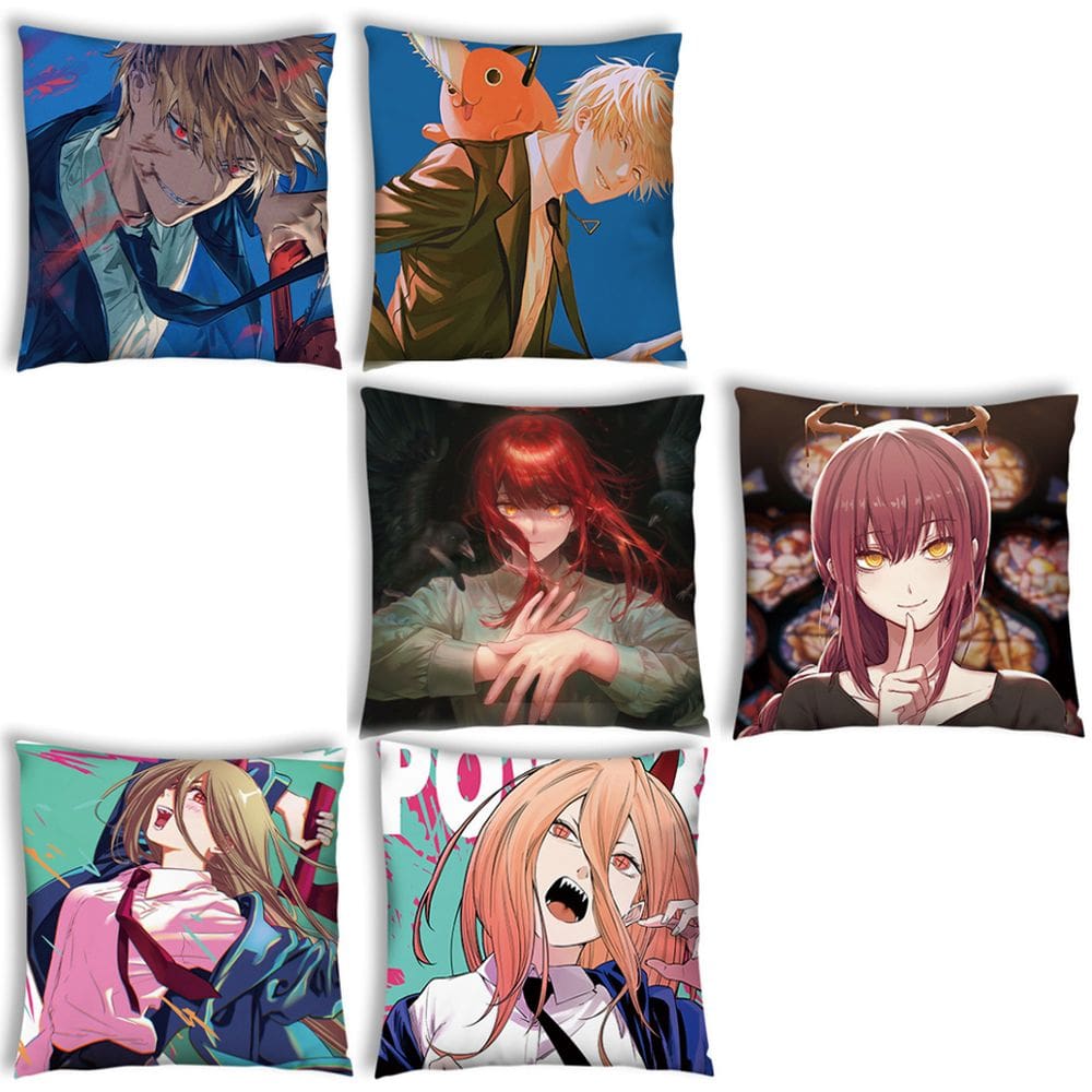 Capas de almofada: 6 unidades/lote, motosserras masculinas, anime, 45 x 45 cm, poliéster
