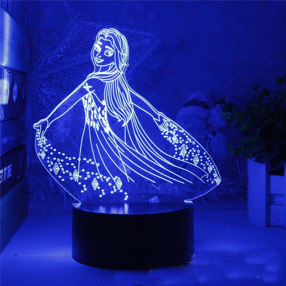 Lâmpada de luz noturna Princess Elsa Anime Decor 3D Illusion