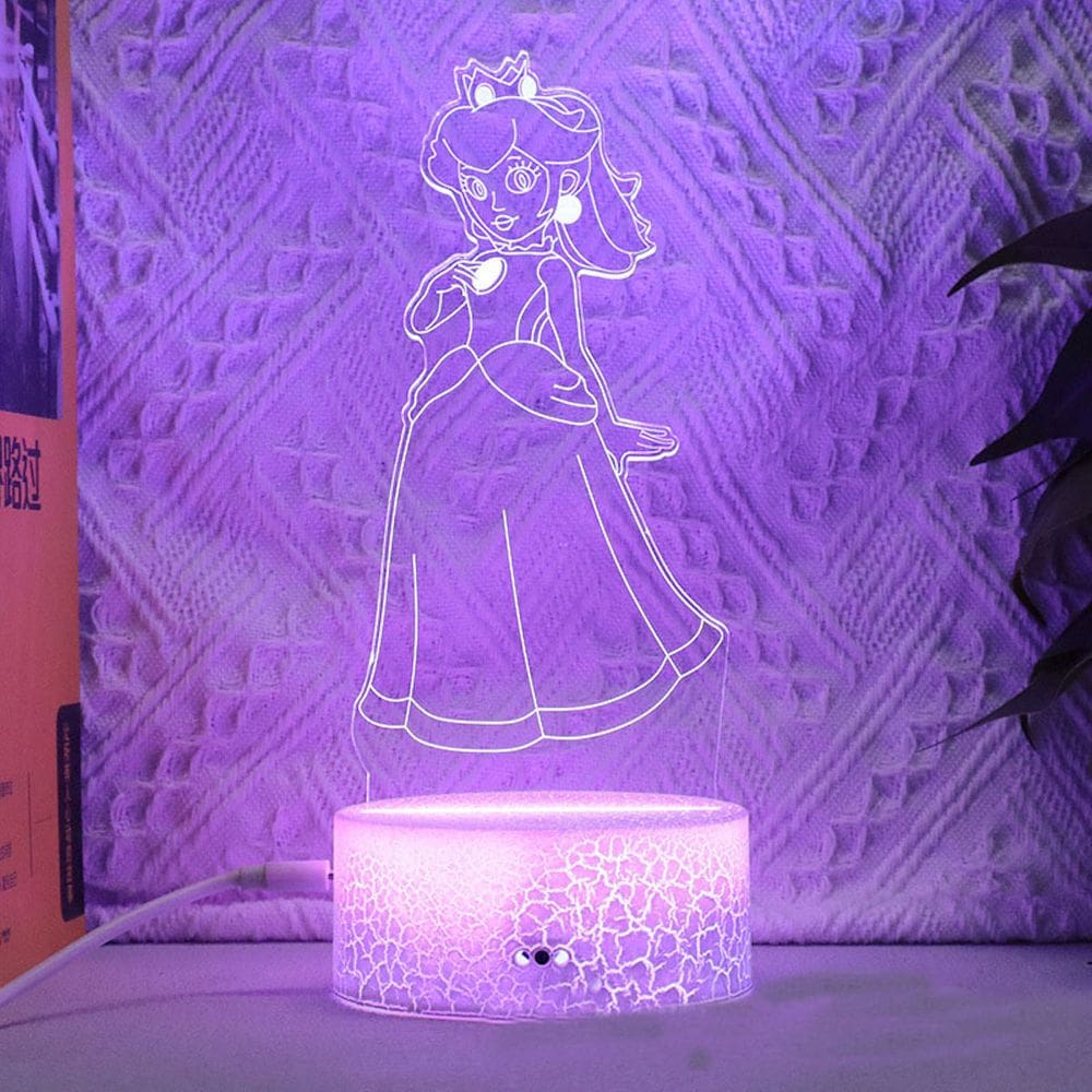 Lâmpada de luz noturna Princess Peach Anime 3D Illusion com base