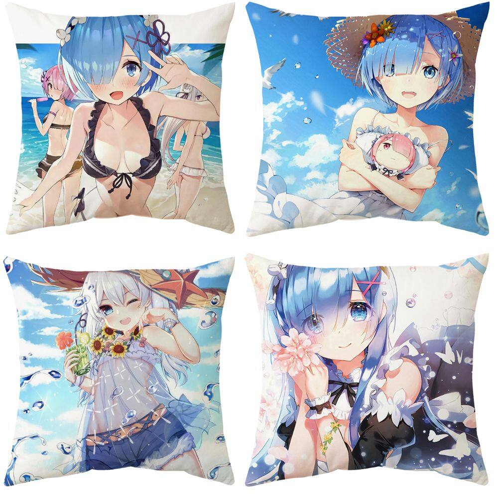 Capas de almofada Rams Rem Anime 45 x 45 cm, veludo pêssego, 4 peças