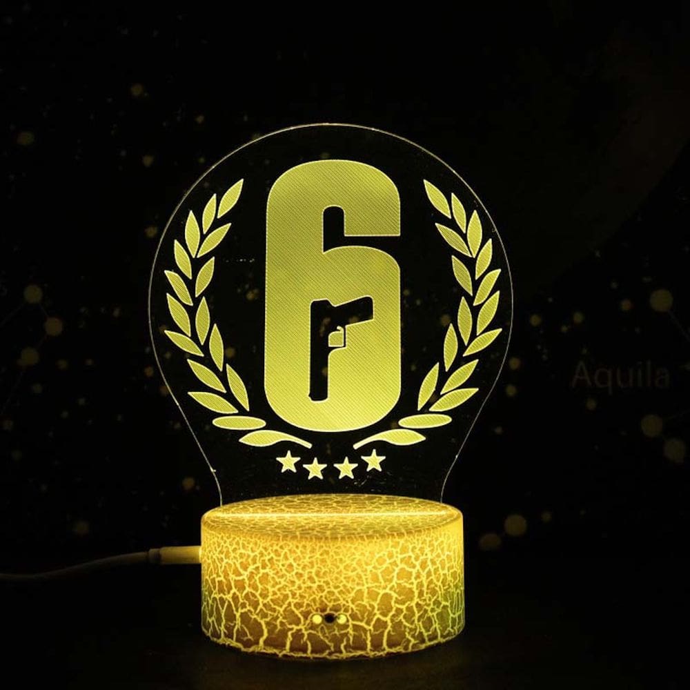 Lâmpada de luz noturna Rainbow 6 Anime 3D Illusion com USB
