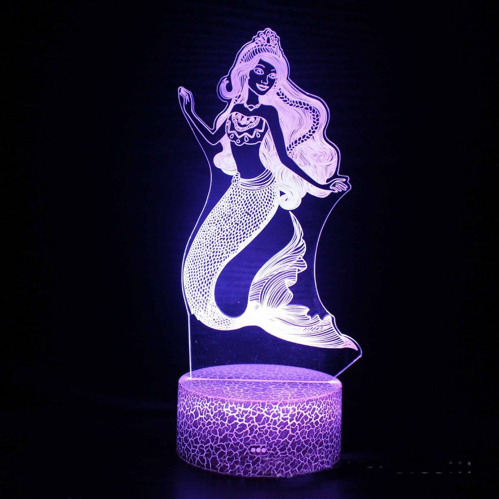 Lâmpada de luz noturna Mermaids Anime Decor 3D Illusion com base